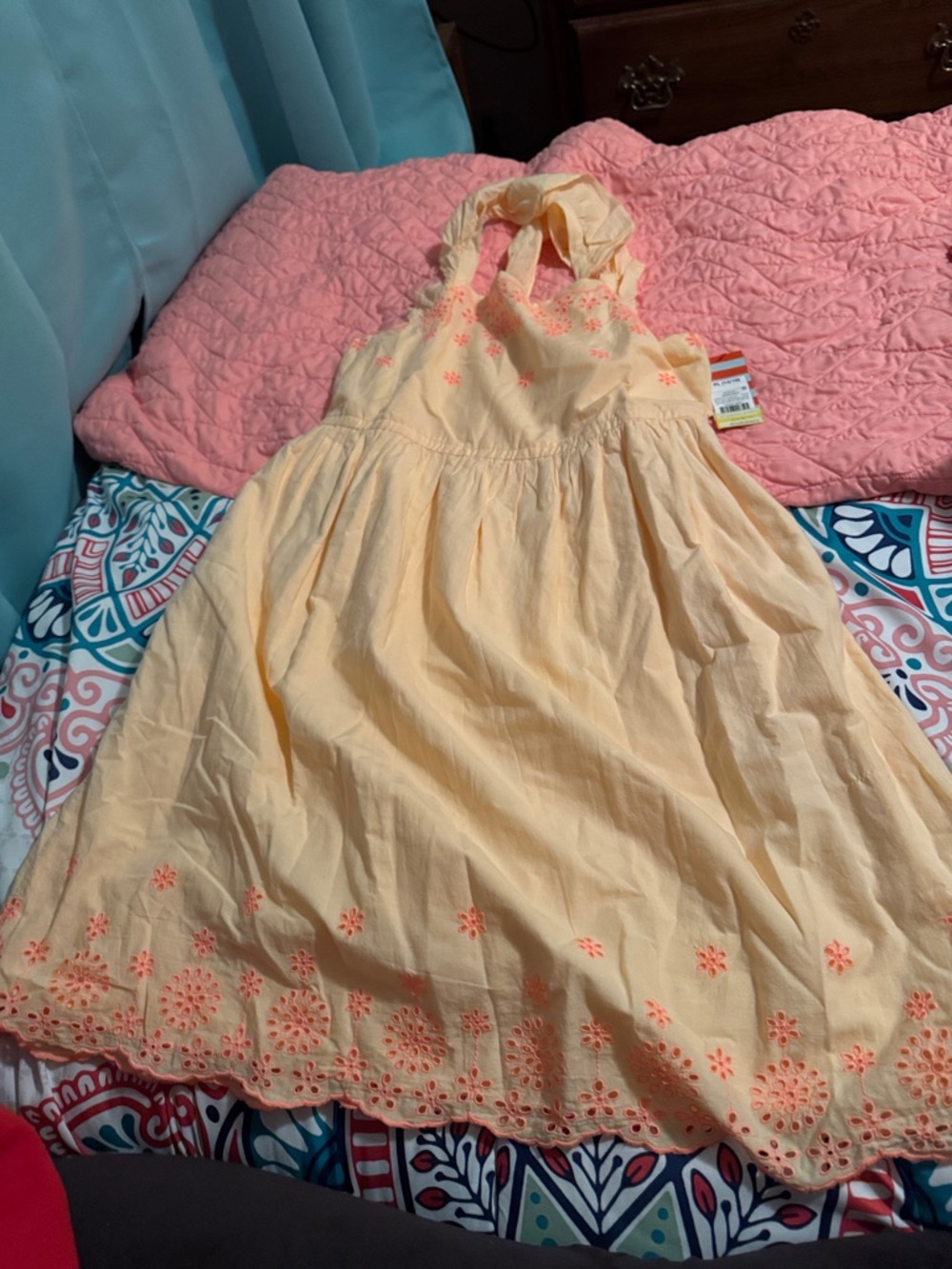 Cat & Jack Light Yellow Halter Dress with Coral Embroidery